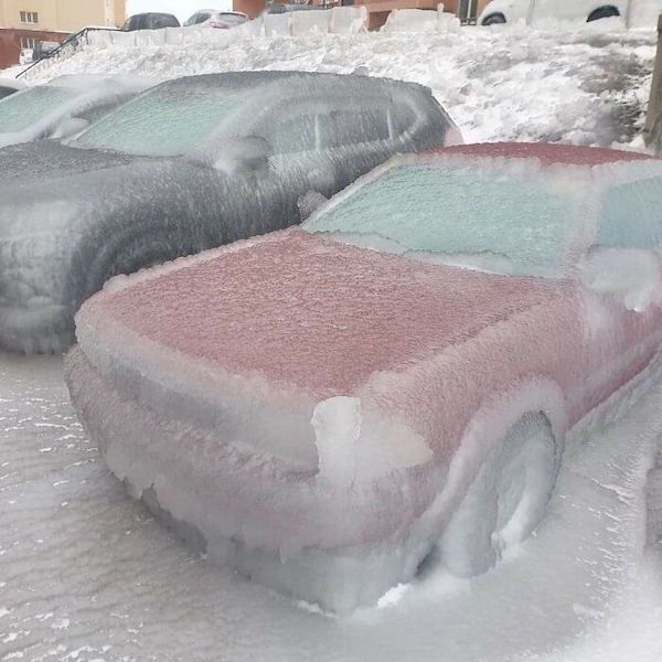 Cars after freezing rain in Vladivostok, Russia.