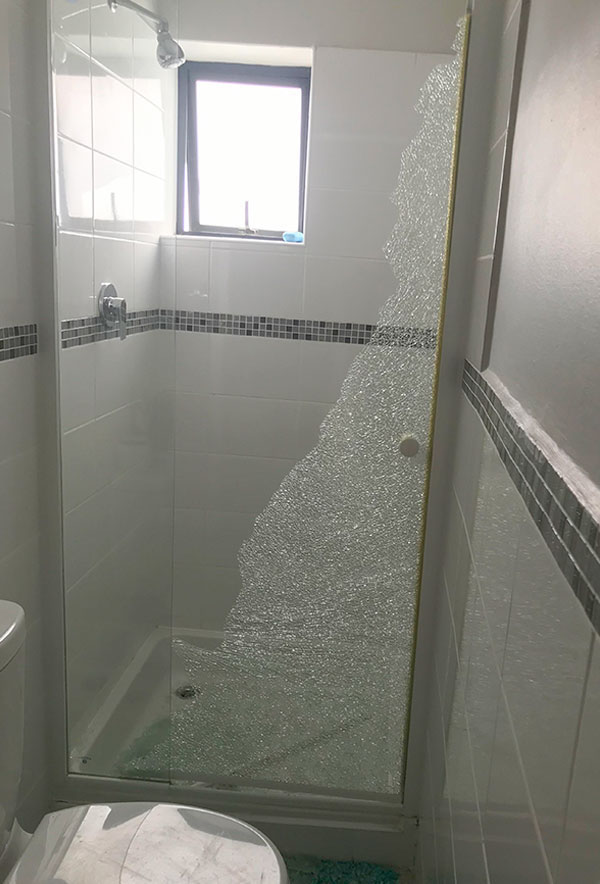 Shower door randomly exploded at 1 am this morning giving me and the dogs the fright of our lives.