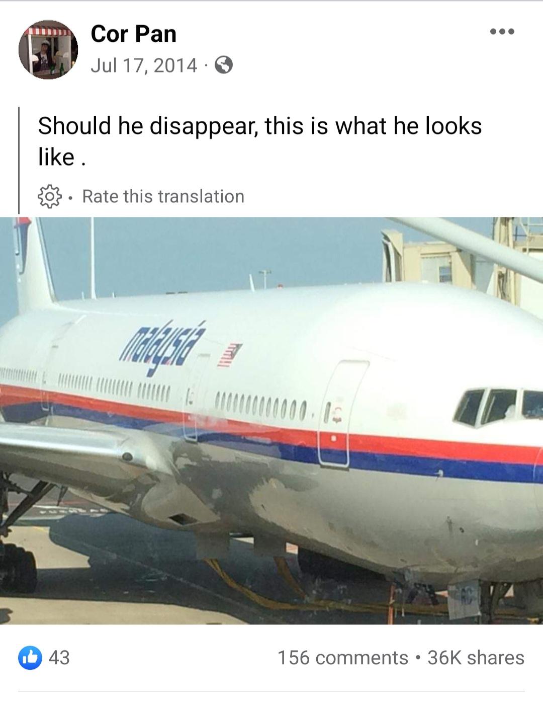 wtf pics - darker side of life - cor pan mh17 - Cor Pan Should he disappear, this is what he looks Rate this translation 43 156 36K .
