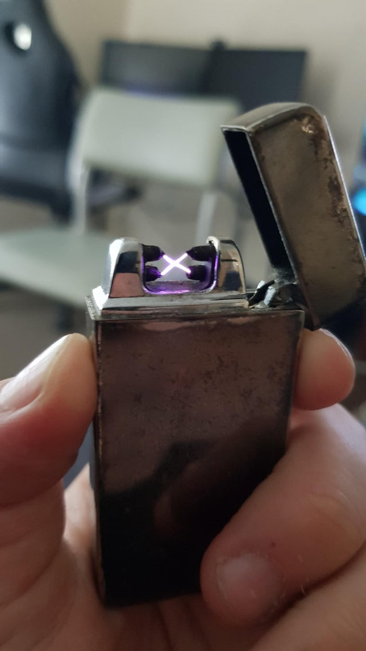 This rechargeable lighter uses an electrical arc instead of a flame.