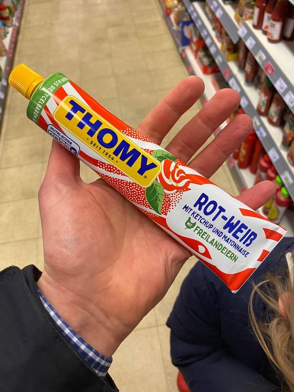 In Germany you can buy ketchup and mayonnaise combined in a single tube. A bit like stripy toothpaste.