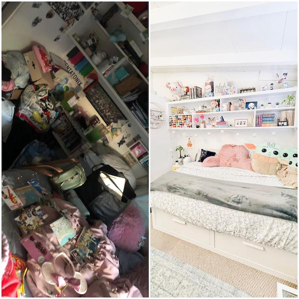 Room before and after. Was struggling with my mental health severely. Before picture makes me feel like I can’t breath, and after is refreshing