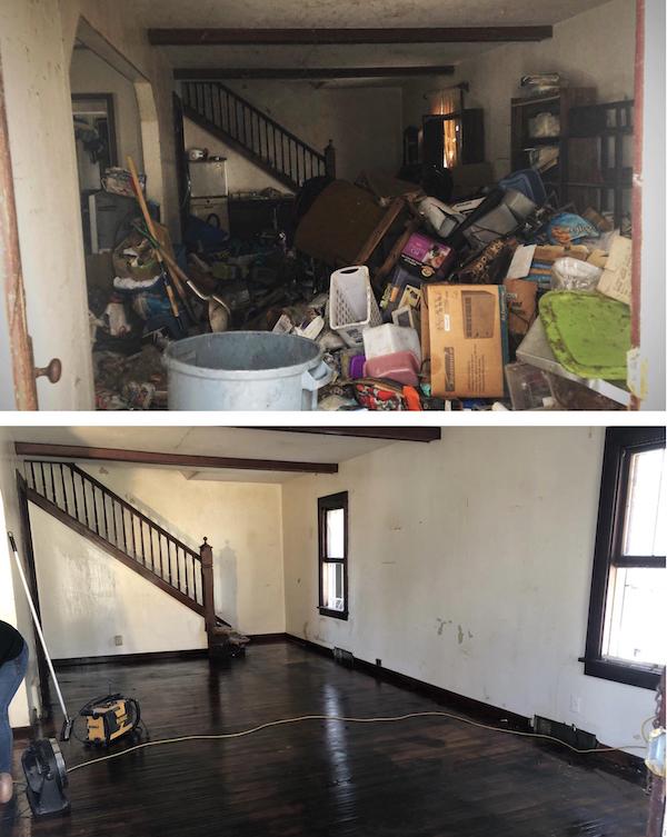 Before and after of a hoarders house we cleaned out. Ready to renovate!
