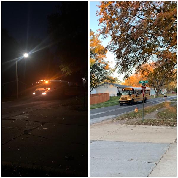 My bus stop before and after daylight savings.