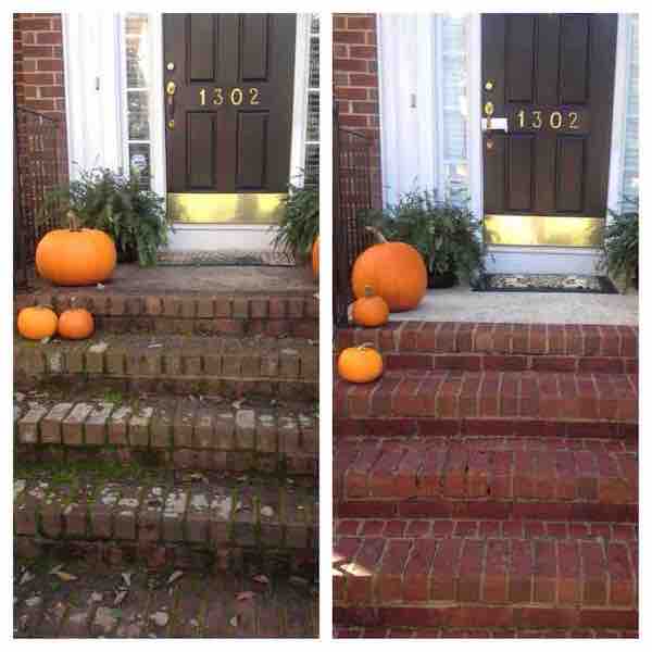 Before and after power washing these stairs