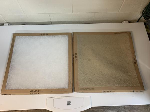 Before/After air filter one week in a dog boarding kennel.
