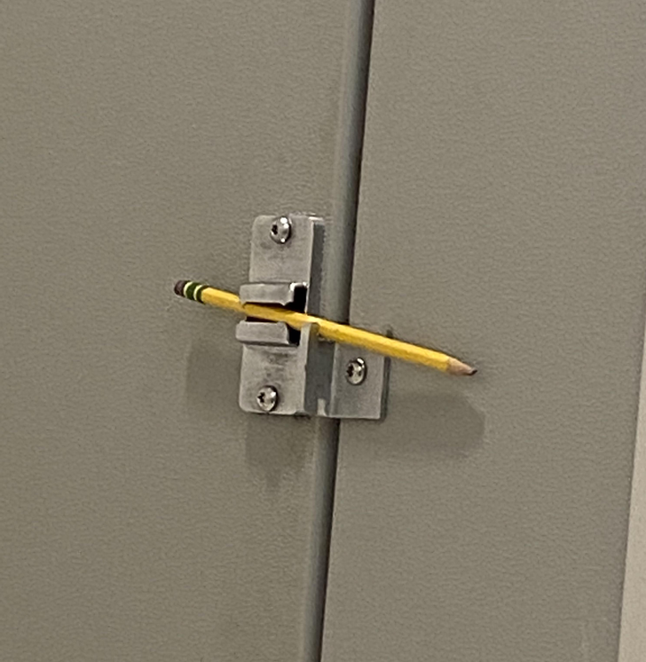 “My school doesn’t have locks on the stalls. So, we came up with a solution here.”