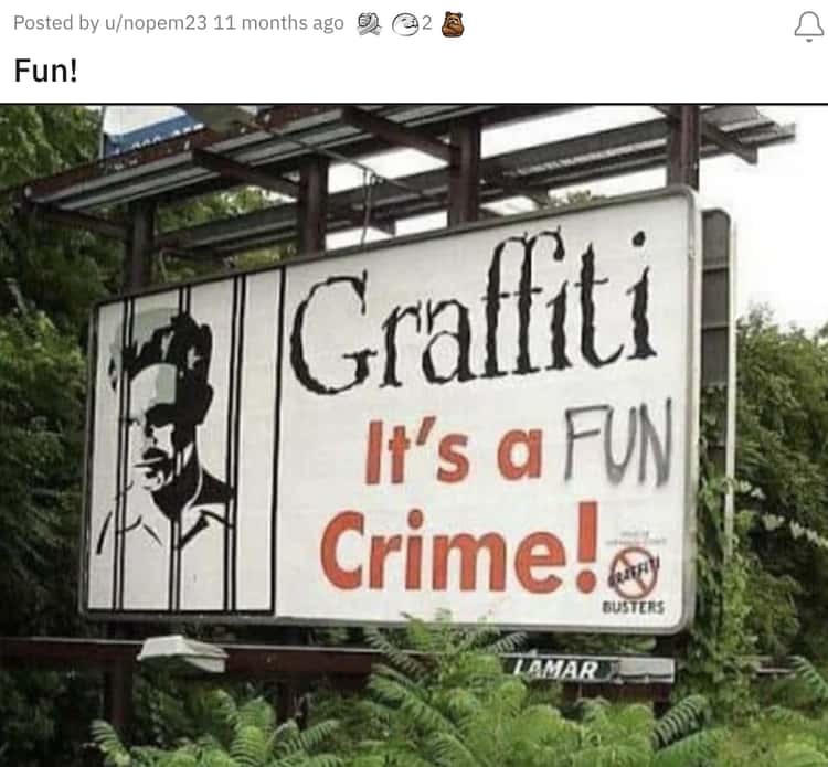 funny vandalisim - mild vandalism - Posted by unopem23 11 months ago Fun! Graffiti It's a Fun Crime! Fath Busters Tamar