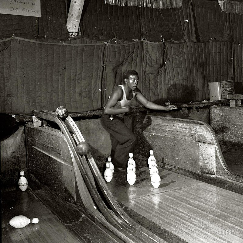 historical photographs black and white - bowling alley pin boy