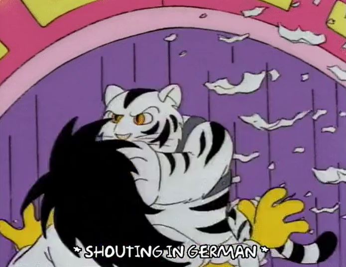 THE SIEGFRIED AND ROY TIGER ATTACK.

Characters “Gunter and Ernst” were attacked while performing in Mr. Burns’ casino in a 1993 episode. The real attack happened a whole decade later in 2003.