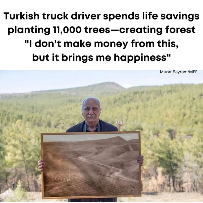 wholesome memes - happy - Turkish truck driver spends life savings planting 11,000 treescreating forest
