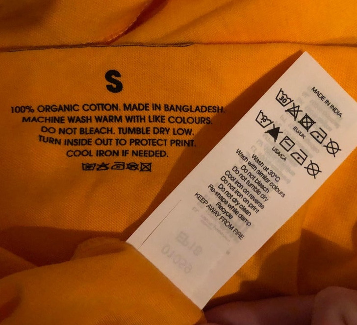 “This T-shirt says ‘Made in Bangladesh’ on the back but ‘Made in India’ on the label.”