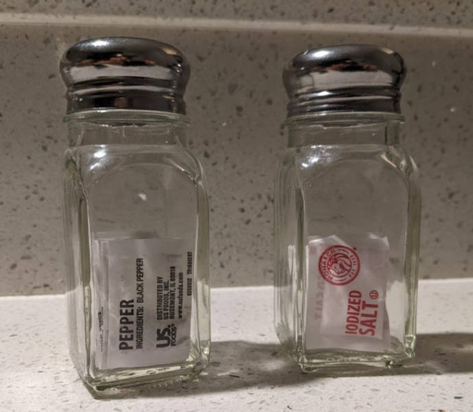 “Salt and pepper shakers in my hotel room”