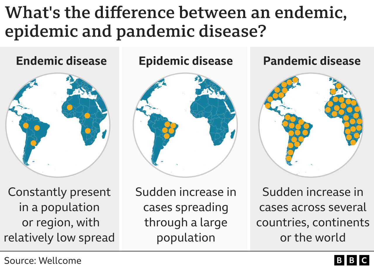 endemic and epidemic - What's the difference between an endemic, epidemic and pandemic disease? Endemic disease Epidemic disease Pandemic disease Constantly present in a population or region, with relatively low spread Sudden increase in cases spreading t