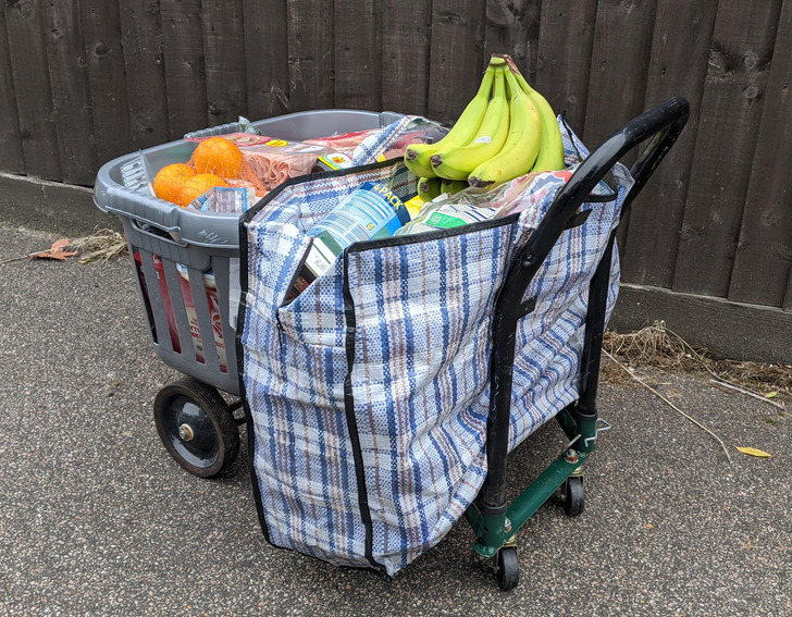 “Anyone else have to improvise getting their shopping bags from the car to the house? I feel ridiculous.”