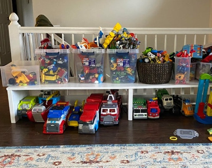 “Built a shelf for all those oversized vehicles to be stashed under. It helps a lot.”