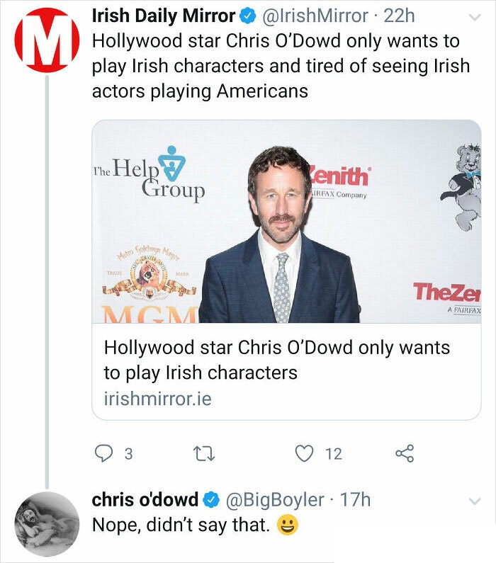 internet liars called out - help group - M Irish Daily Mirror Mirror 22h Hollywood star Chris O'Dowd only wants to play Irish characters and tired of seeing Irish actors playing Americans The Help Lenith Group Airfax Company Metro Solo Mayor Trade A Fairf