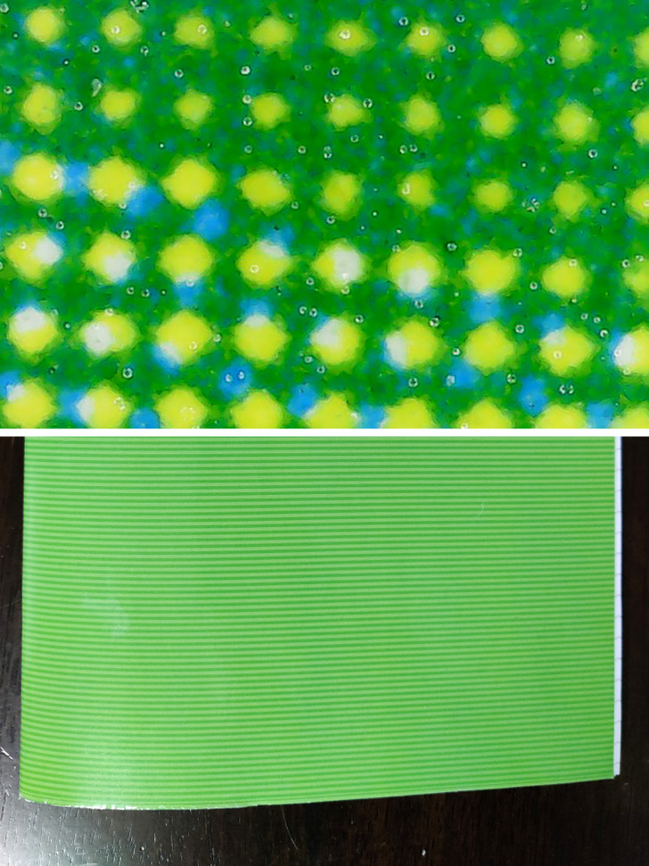 “Green lines on my notebook under a microscope”