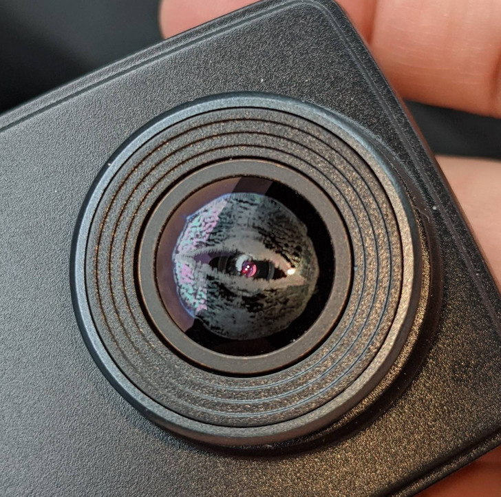 “The adhesive left on my dashcam lens makes it look like an eye.”