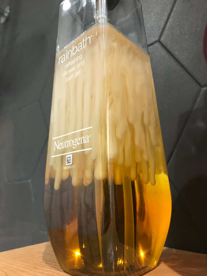 “I put another type of shower gel on top of the old one, and after a few pumps they start ’raining’ down. Looks like melted wax.”