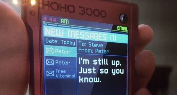 adult jokes in kid shows and movies - In Arthur Christmas, Peter the elf had a thing for Steve. First Peter gave Steve underpants for Christmas, and later on, when Steve was scrolling through his HOHO, there was an interesting message from Peter at 4 a.m.