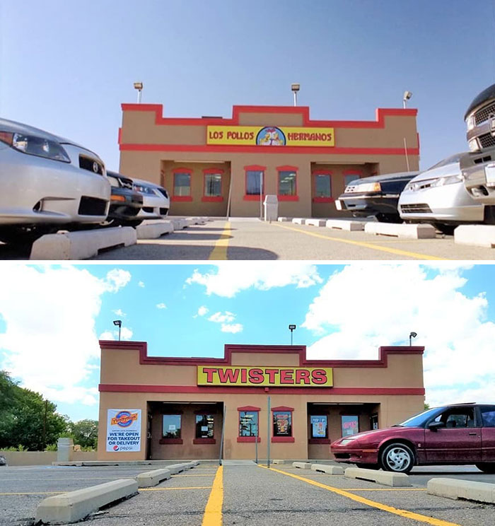 famous movie locations - then and now - twisters burgers and burritos - It Los Pollos Hermanos D Twisters he Were Open For Takeout Or Delivery Pos