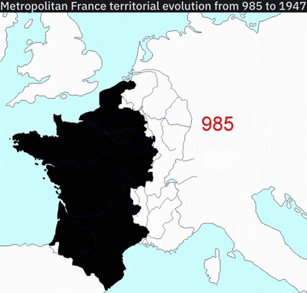 Metropolitan France territorial evolution from 985 to 1947 985