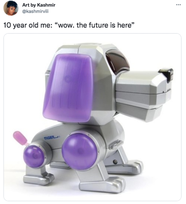 tweets of the week - 90's robo dog toy - Art by Kashmir 10 year old me