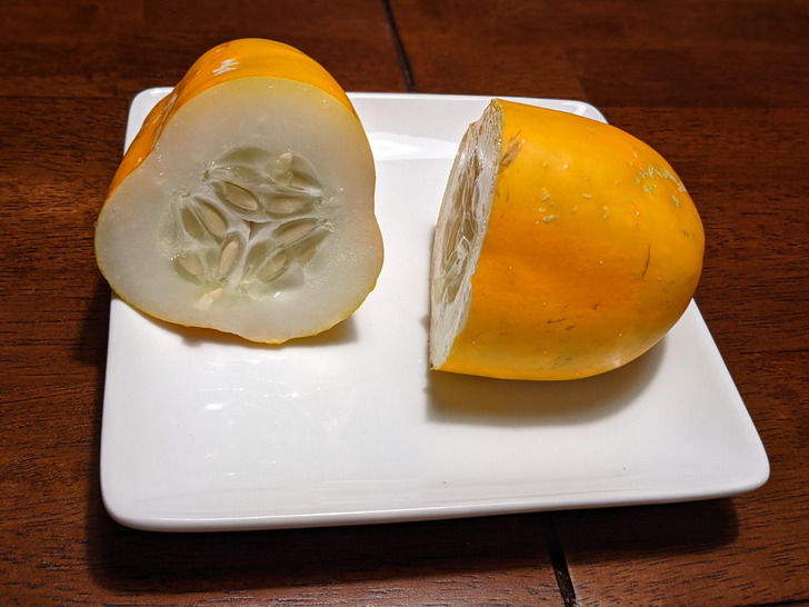 “An orange cucumber from my parents’ garden”