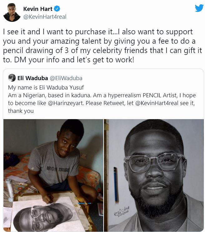 good people - hearts of gold - kevin hart nigerian - Kevin Hart Hart4real I see it and I want to purchase it...I also want to support you and your amazing talent by giving you a fee to do a pencil drawing of 3 of my celebrity friends that I can gift it to