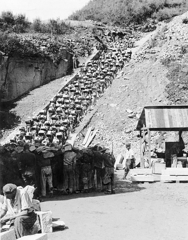 “Stairs of Death”: prisoners forced to carry a granite block up 186 steps to the top of the quarry in Mauthausen concentration camp.