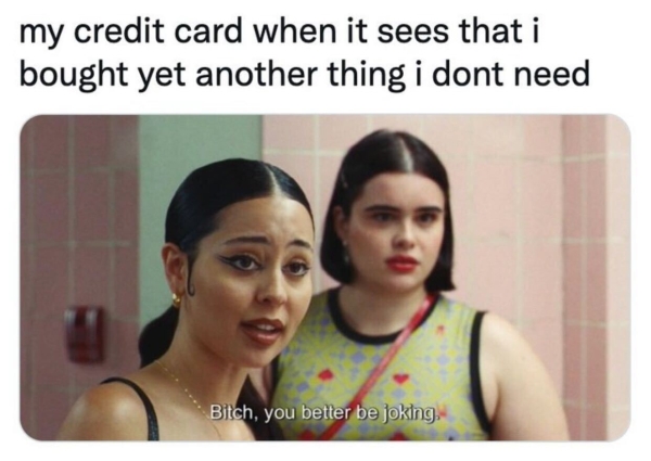 dank memes - funny memes - euphoria memes - my credit card when it sees that i bought yet another thing i dont need Bitch, you better be joking.