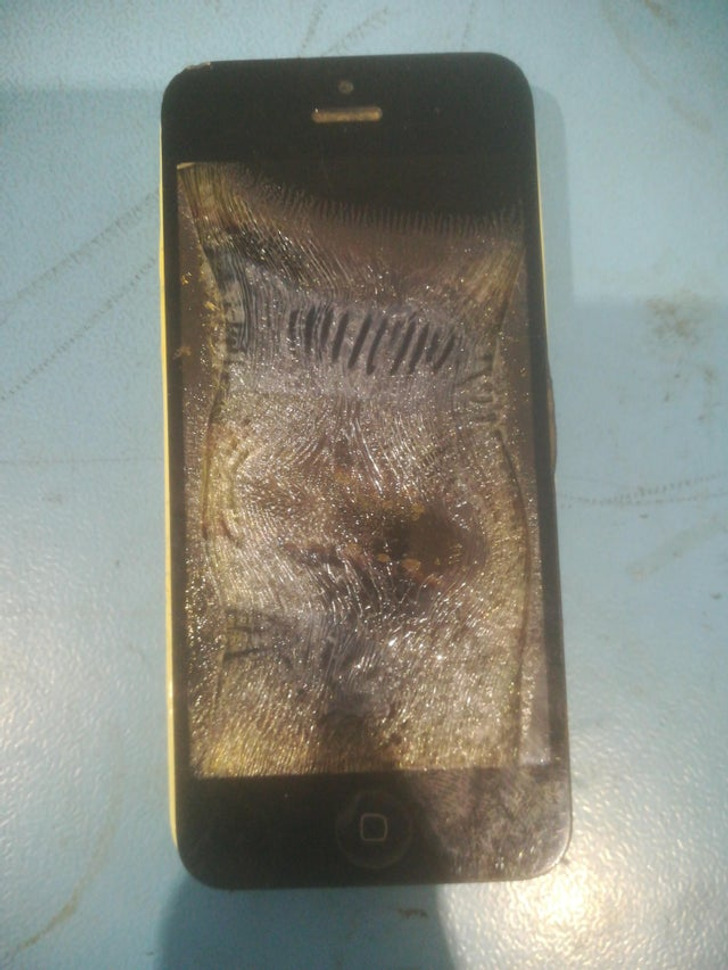 “Customer said his phone wasn’t charging properly as the battery was too cold. He thought ’warming’ it on a toaster was a good idea.”