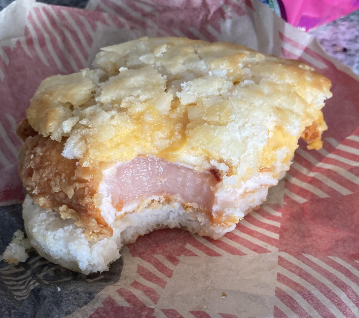 “Got some Bojangles this morning and took a bite out of my Cajun filet and it’s just straight-up raw.”