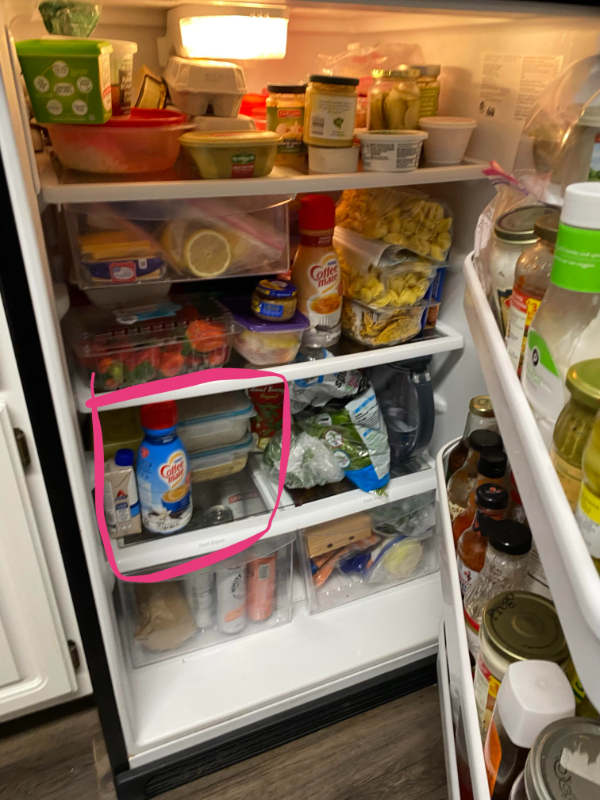 “The amount of space I take up in my college fridge. There are only 3 of us.”