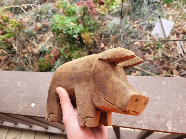 “The older gentleman that lives next door to me whittled this little pig.”