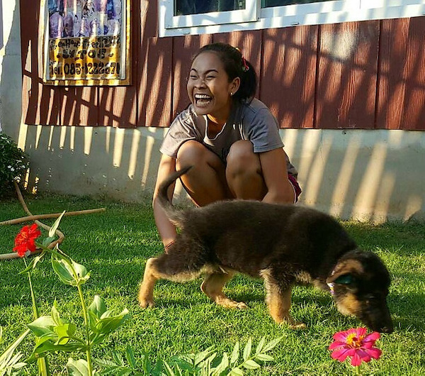 Genuinely happy!!! My wife has never had a puppy before.