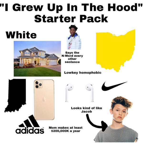 relatable memes - grew up in the hood starter pack -