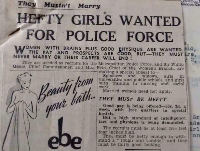 pics that aged poorly - hefty girls wanted for police force article - They Mustn't Marry Killop, Kinedon. Cra Hefty Girls Wanted For Police Force Omen With Brains Plus Good Physique Are Wanted. ala, tre Never Marry Or Their Career Will End ! 12, They are 