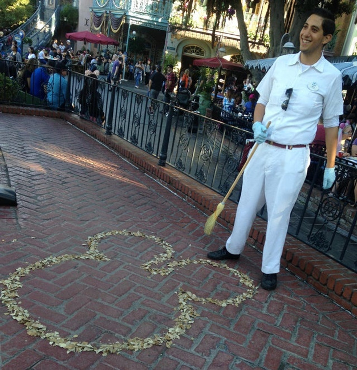 “This Disney janitor swept leaves into a Mickey shape.”