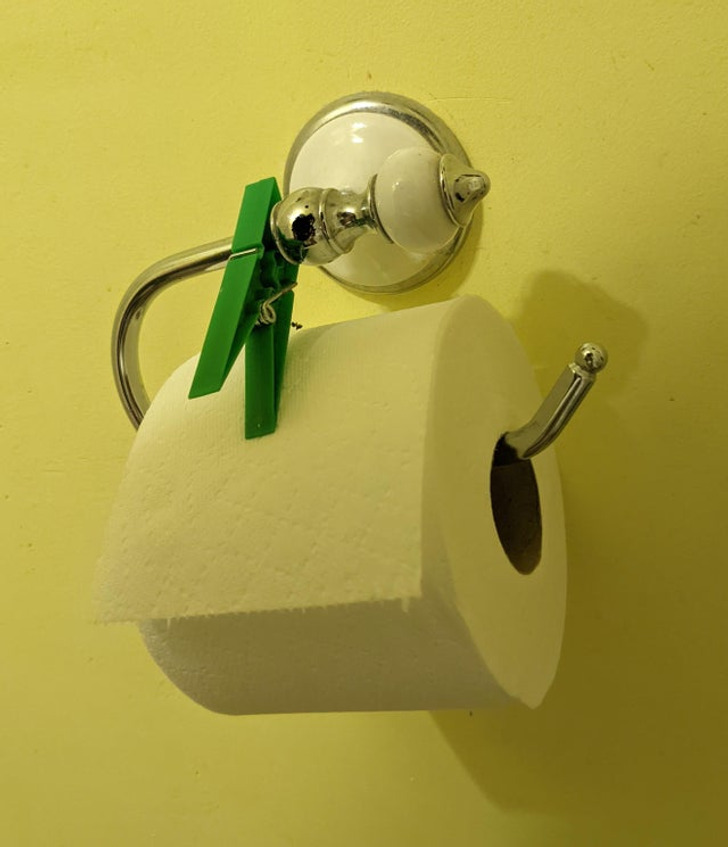 “A cheap way to prevent the bathroom vent from unraveling toilet paper.”
