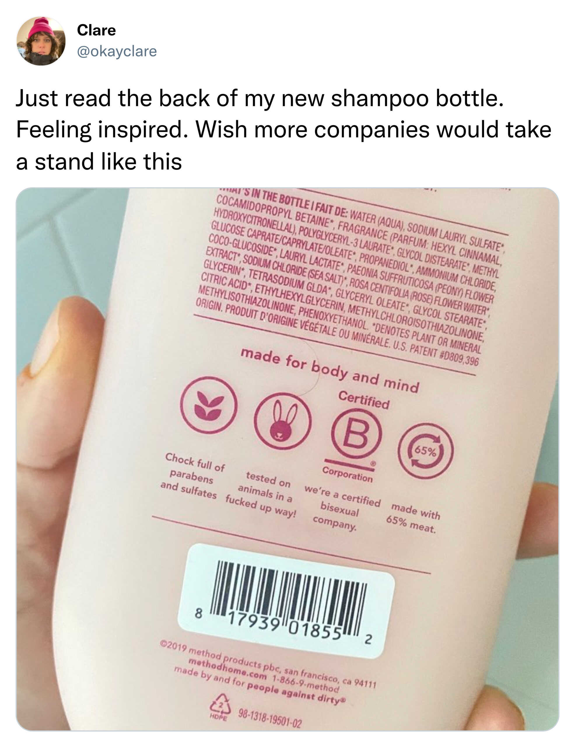 funny tweets - nail - Clare Just read the back of my new shampoo bottle. Feeling inspired. Wish more companies would take a stand this In The Bottle Fait De Er Du Solar Serp Cocandoropyl Bene Fragrance Prema Mosvodonell Powereldsteme Slicise Oporte Capreo