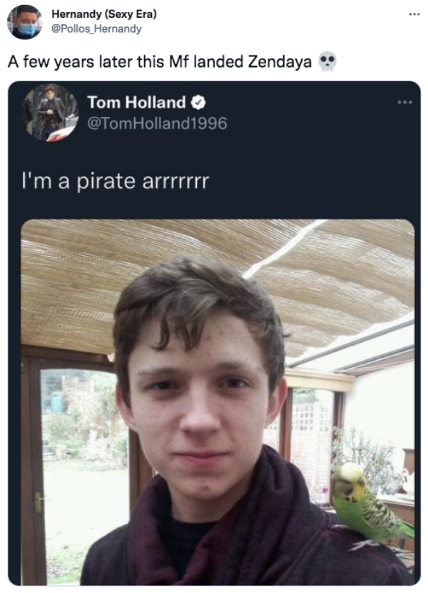 funny tweets - im a pirate meme tom holland - . Hernandy Sexy Era A few years later this Mf landed Zendaya Tom Holland Holland1996 I'm a pirate arrrrrrr
