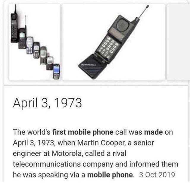 unlucky people - cell phone - HU0456 Aba & Deuu The world's first mobile phone call was made on , when Martin Cooper, a senior engineer at Motorola, called a rival telecommunications company and informed them he was speaking via a mobile phone.