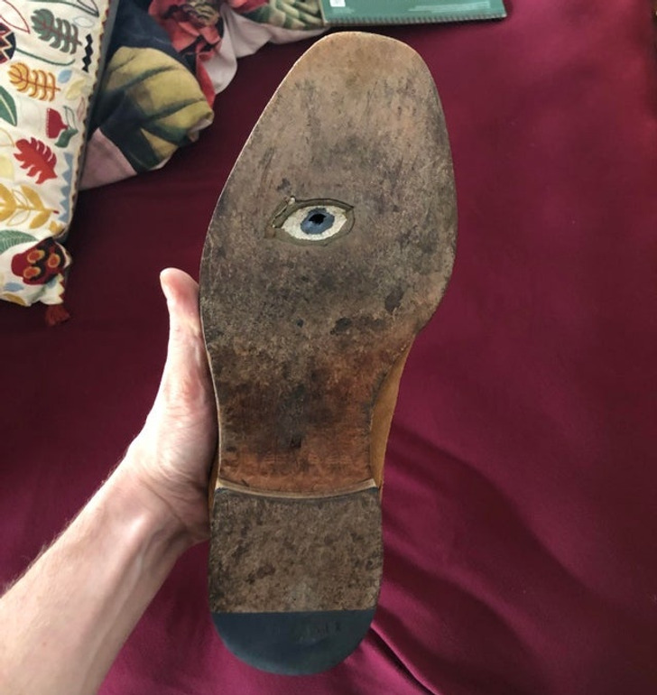 pics to make you double take - My dress shoe’s sole has worn out to make it look like it has an eye on the bottom of it.