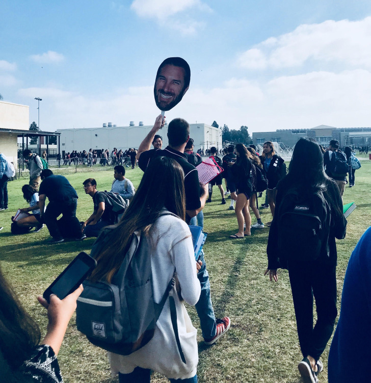 “My teacher raises a picture of his own face to make sure no student is lost during the fire drill.”