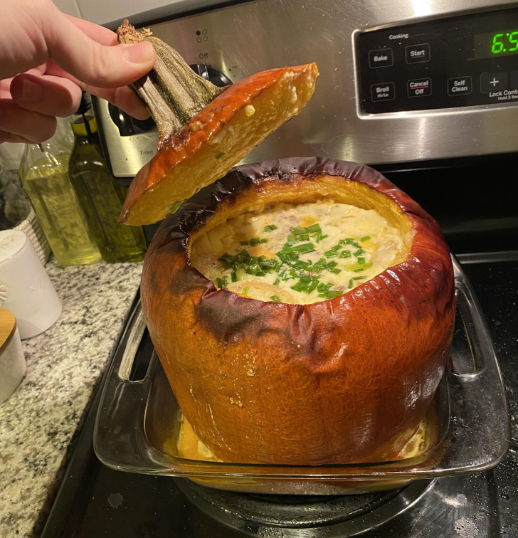 “My girlfriend made a stew inside a pumpkin.”