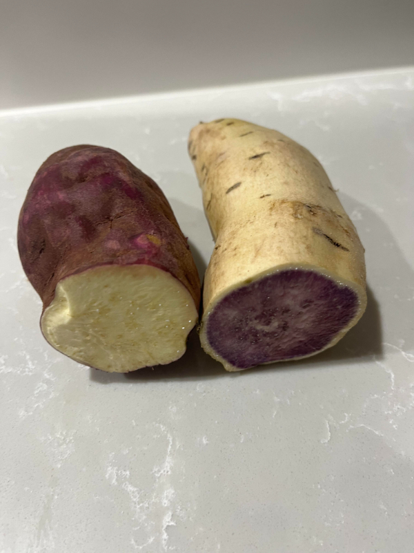 “The white sweet potato has a purple inside and the purple sweet potato has a white inside.”