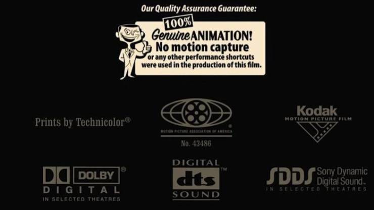 "After Cars (2006) lost out on the Oscar for Best Animated Movie to Happy Feet (2006), which utilized motion capture, Pixar placed a "Quality Assurance Guarantee" at the end of their next movie Ratatouille (2007) to remind the Academy they animate every single frame of their movies manually"
