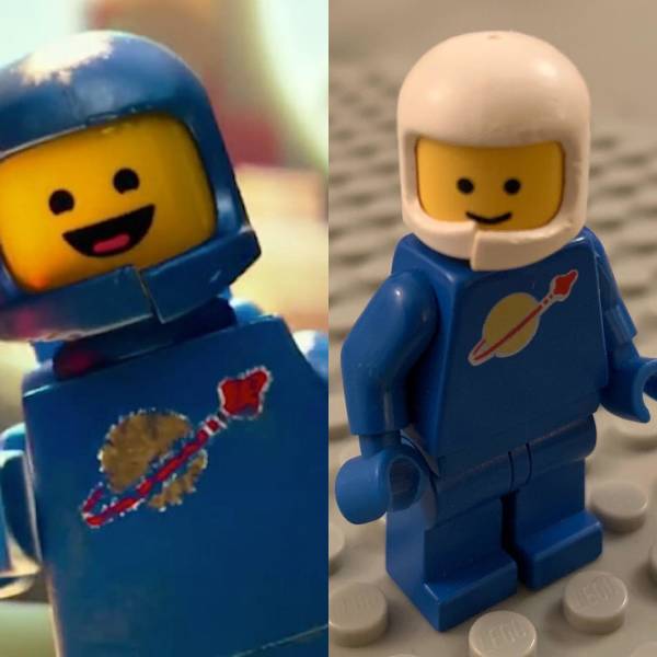 "In The Lego Movie (2014) Benny the spaceman has a broken helmet. This used to happen to the original Lego pieces. Picture of my 80s spaceman to the right."